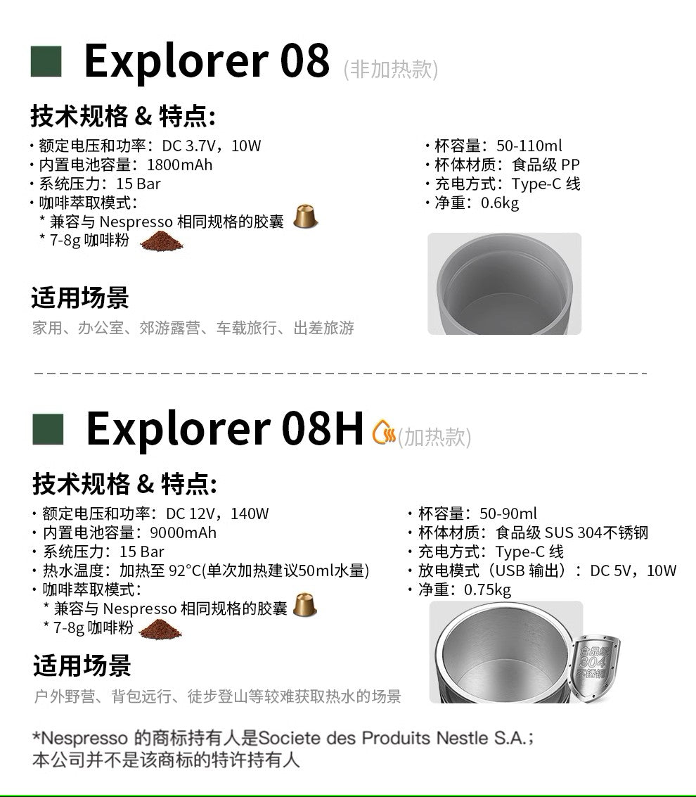 KONMO 戶外露營攜帶義式咖啡機 無線加熱冷熱萃取咖啡粉膠囊兩用