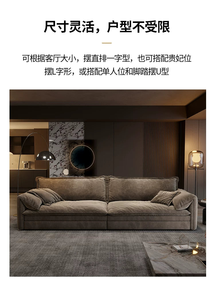 大象耳朵布藝沙發客廳2026新款意式極簡超深坐寬乳膠羽絨直排沙發（11）