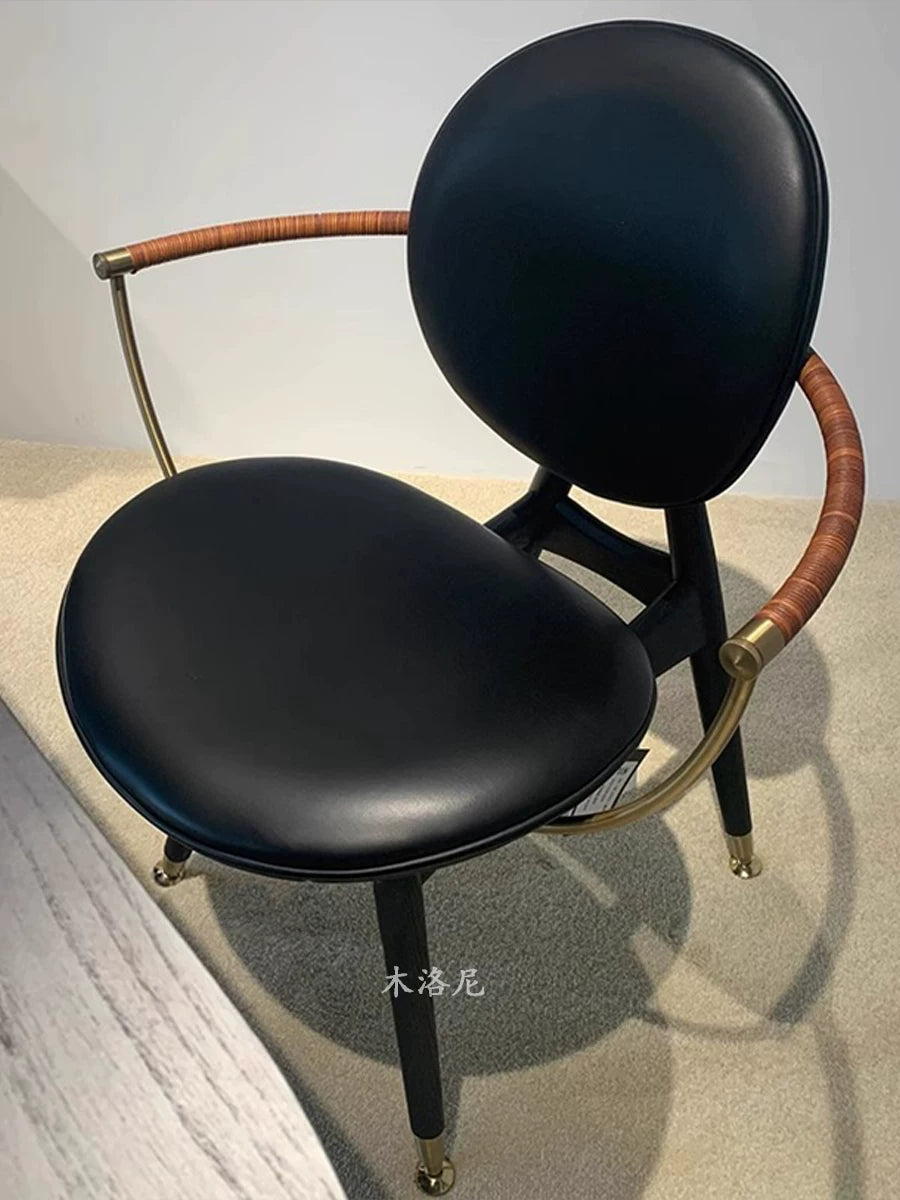 復古圓規椅北歐簡約實木餐椅布藝休閒椅咖啡廳單人椅侘寂風書椅（4）