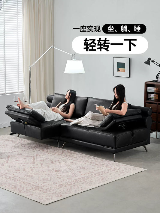 靈動島沙發意式極簡黑色可旋轉座椅多功能包豪斯真皮直排沙發（2）